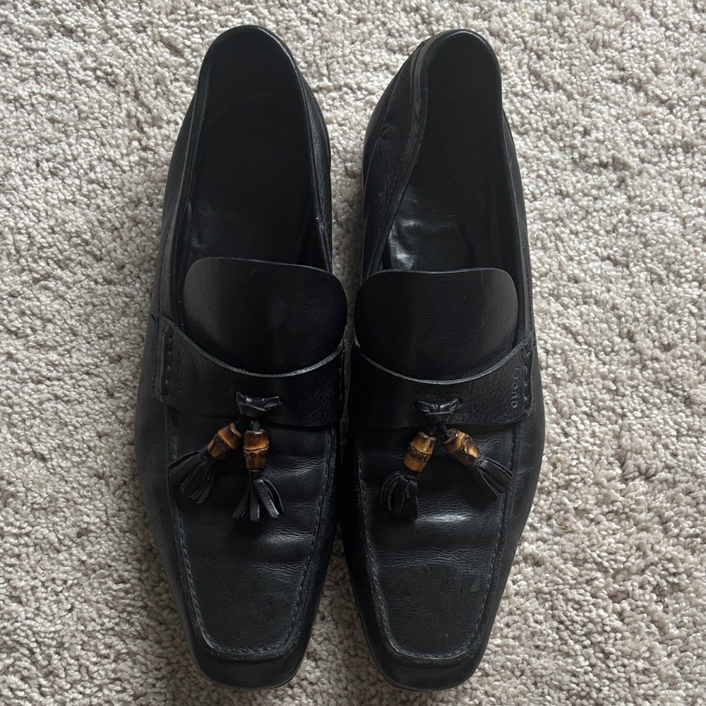 Gucci Black Leather Loafers with Tassels